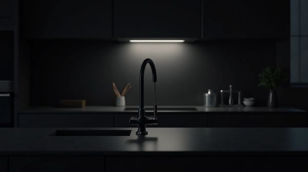 Noir mat en cuisine : le robinet qui structure tout le plan de travail